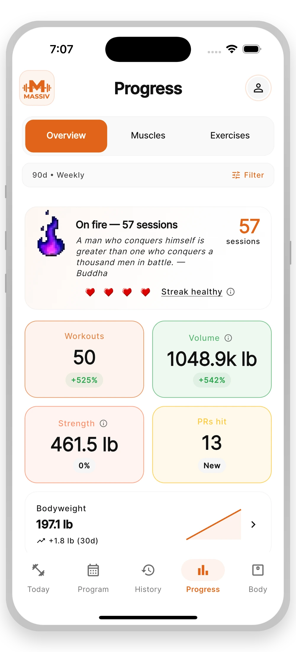 Massiv progress overview screen